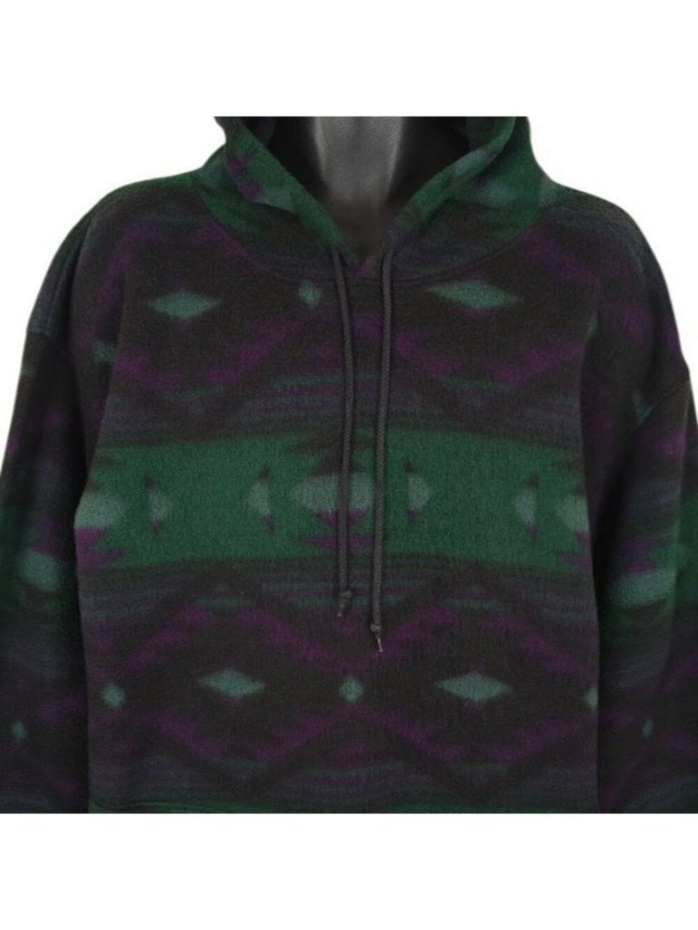 Vintage Southwestern Aztec Fleece Hoodie Mens Size Medium Green Purple 90s